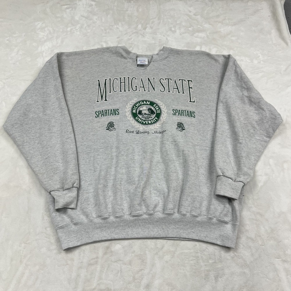 Santee Sweats Michigan State University Sweatshirt Mens 3XL Gray Vintage 90s USA